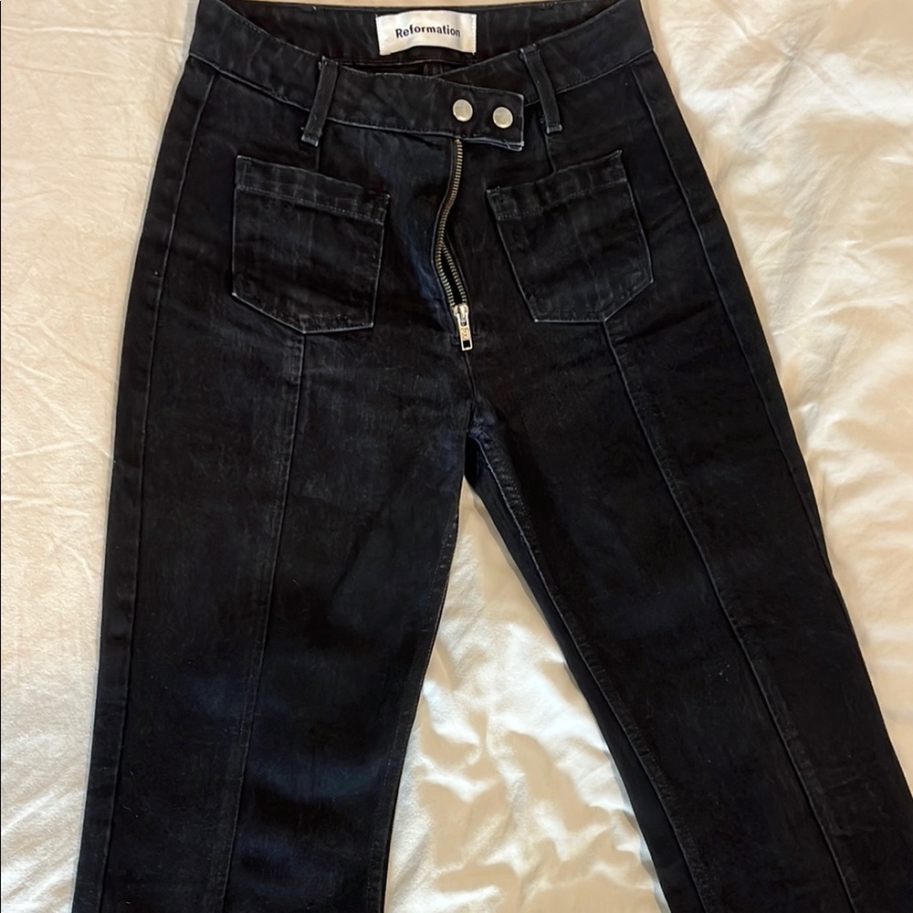 Reformation Black High Rise Straight Leg Jeans